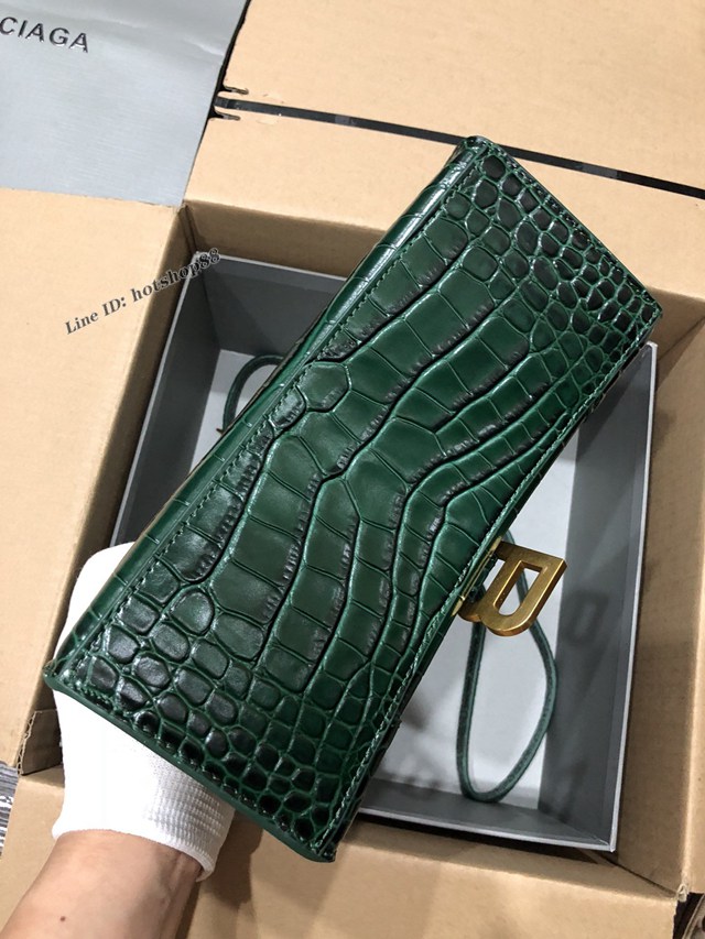 Balenciaga專櫃爆款大號手提女包 巴黎世家升級版鱷魚墨綠色金扣Hourglass沙漏包 fyj1630